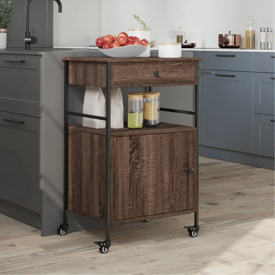 vidaXL Keukentrolley 56x43x89,5 cm bewerkt hout bruin eikenkleurig, foto 4