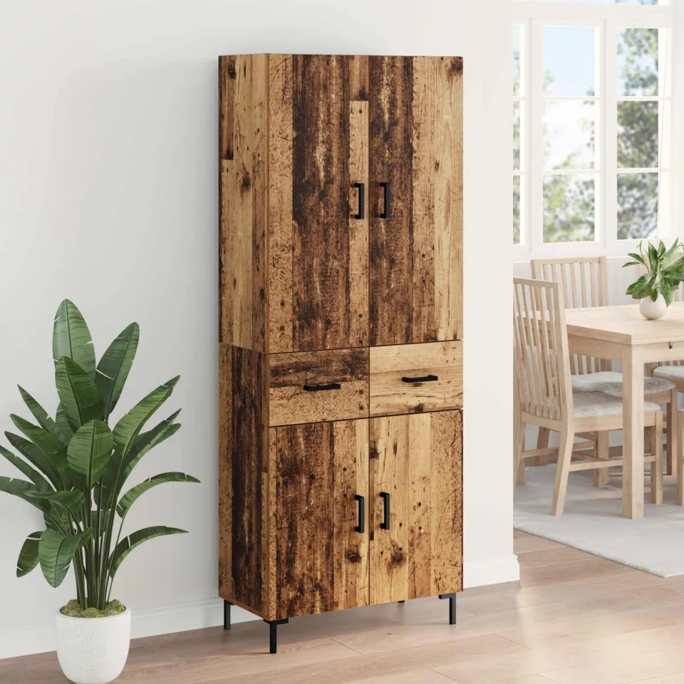 vidaXL Highboard Oud Hout 69,5 x 34 x 180 cm Bewerkt hout bruin, foto 4