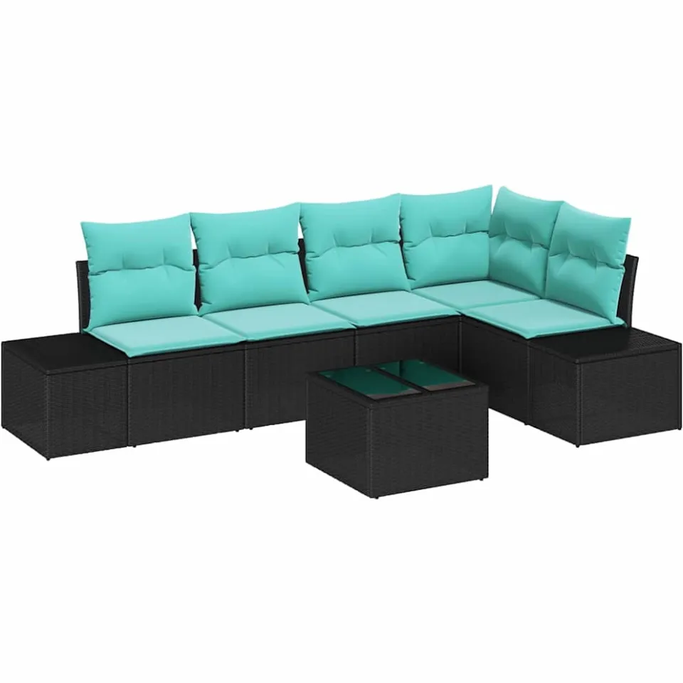 vidaXL Tuinbankenset met opslag Zwart en Turquoise poly rattan, foto 4