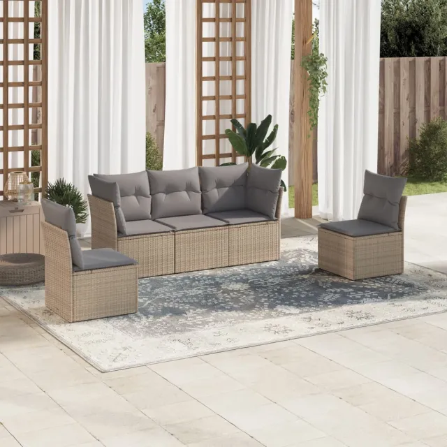 vidaXL 5-delige Loungeset met kussens poly rattan beige, foto 2