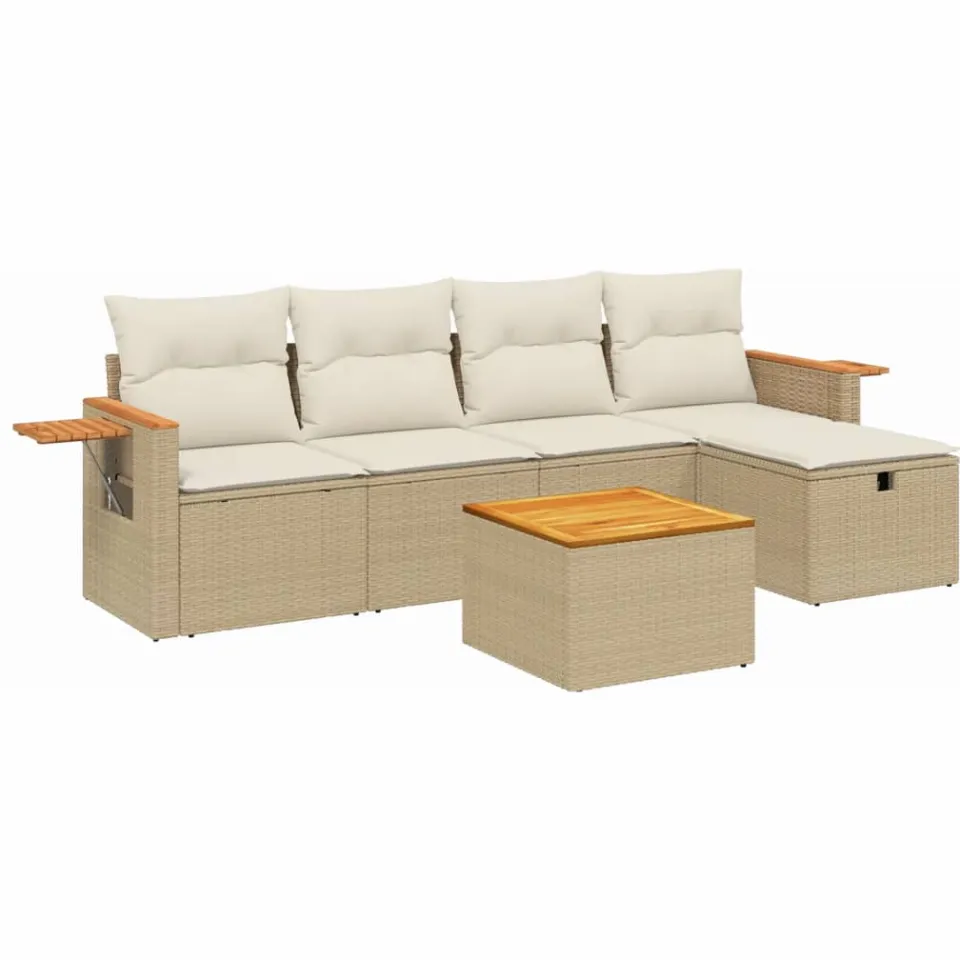 vidaXL 6-delige Loungeset met kussens poly rattan beige, foto 3