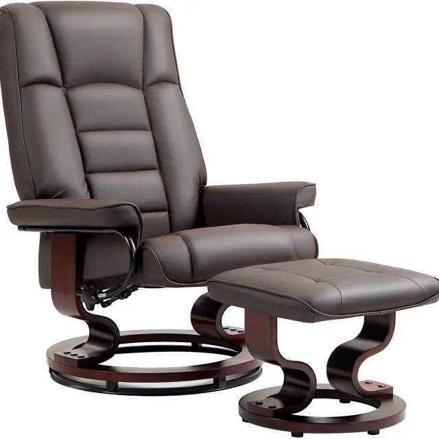 Homona Relaxfauteuil met hocker - 130 graden verstelbaar - 360 graden draaibaar - Kunstleer - 76 x 85 x 104 cm - Bruin Grijs