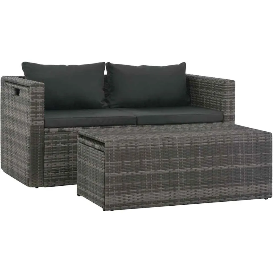 vidaXL Loungeset met kussens 6-delig poly rattan grijs, foto 3