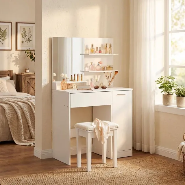 Parya HOME kaptafel met spiegel - 1 lade - 2 legplanken - wit