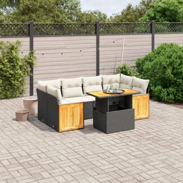 vidaXL 7-delige Loungeset met kussens poly rattan zwart, foto 2
