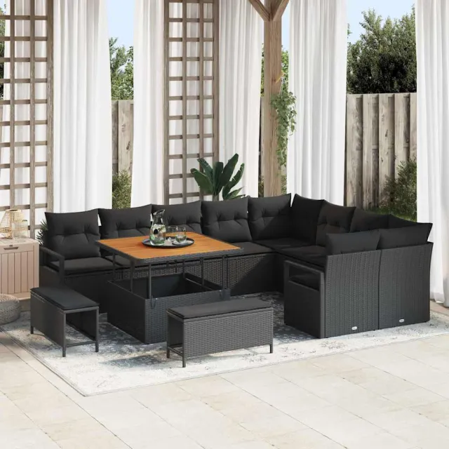 vidaXL Tuinbankenset 12 st Zwart poly rattan, foto 2