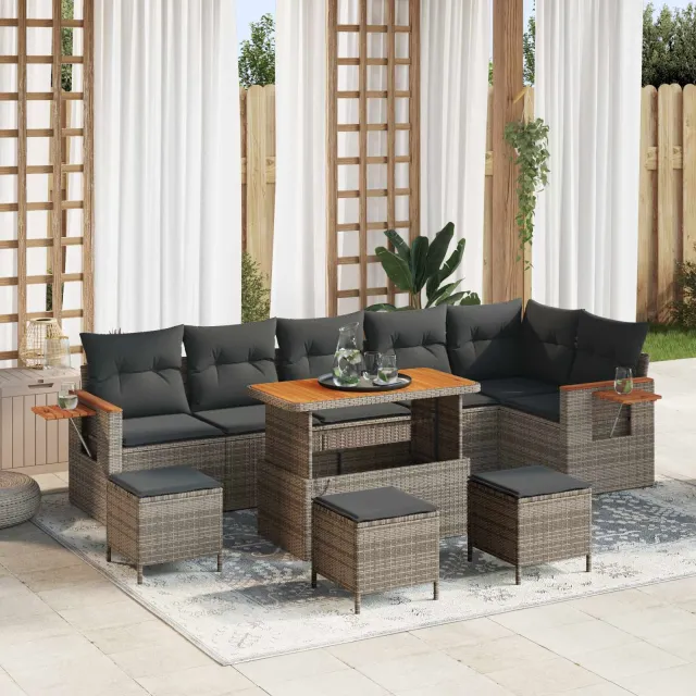 vidaXL Tuinbankenset 10 st Grijs poly rattan, foto 2