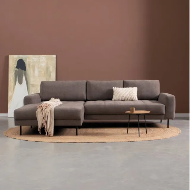 PEPP Interiors OREO hoekbank met chaise longue links - linnenlook Tesla 2004 bruin - 275x164x95 cm
