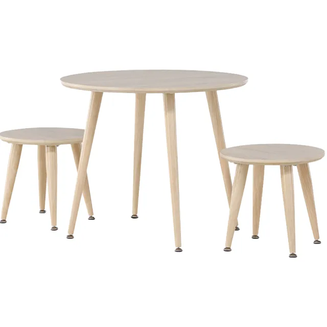 Nest living Runar ronde houten kindertafel met krukjes whitewash – set van 3 Bruin