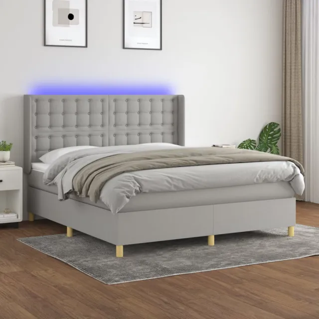 vidaXL Boxspring met matras en LED stof lichtgrijs 180x200 cm grijs