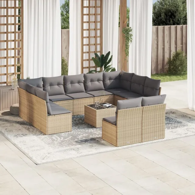 vidaXL 12-delige Loungeset met kussens poly rattan beige, foto 2