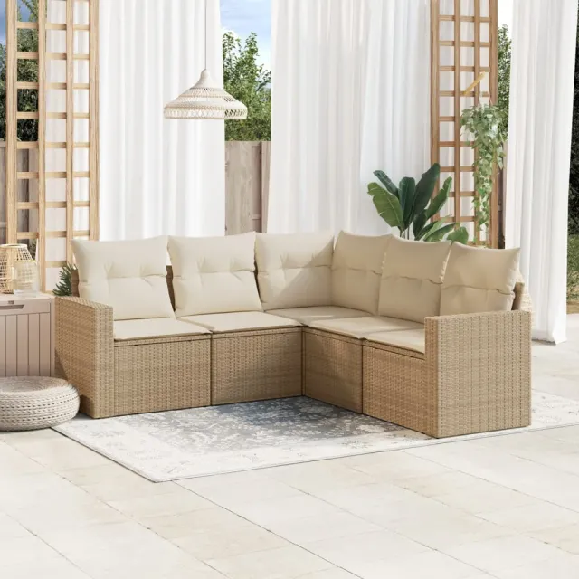 vidaXL 5-delige Loungeset met kussens poly rattan beige, foto 2