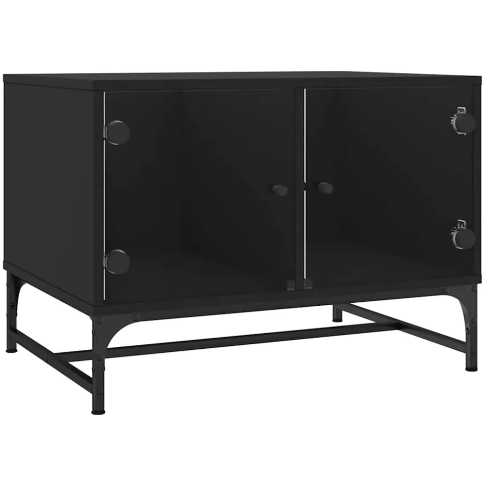vidaXL Salontafel met glazen deuren 68,5x50x50 cm zwart, foto 3