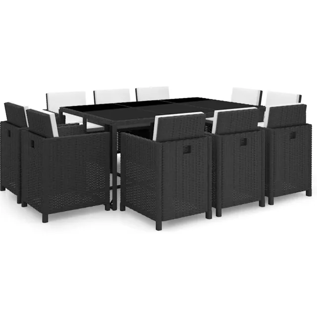 vidaXL 11-delige Tuinset met kussens poly rattan zwart