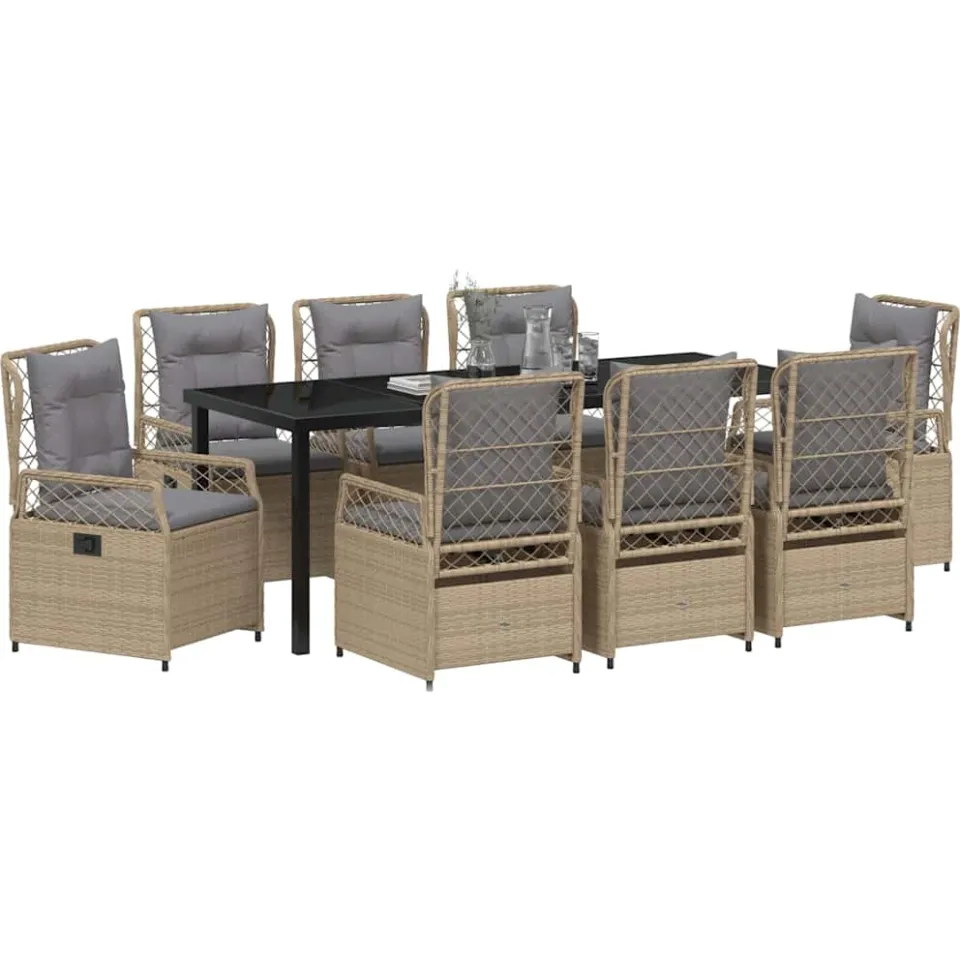 vidaXL Tuin eettafelset 9 st Beige en Licht Grijs poly rattan, foto 2