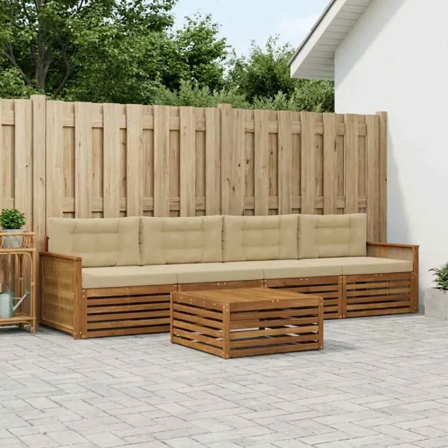 vidaXL Buiten bankenset 5 st 4-zits Natuurlijk en Beige