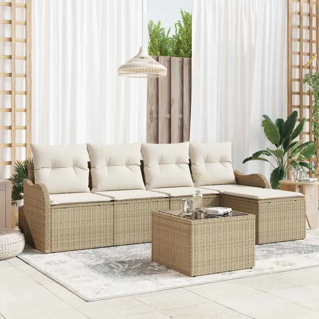 vidaXL Tuin Sofa Set 6 st Beige poly rattan, foto 2