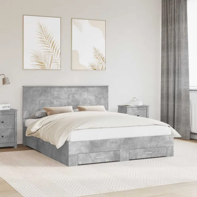 vidaXL Bedframe met lade Beton Grijs 160 x 200 cm Bewerkt hout