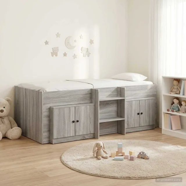 vidaXL Loft Bed Frame met Kast 3 st Grijs Sonoma Bewerkt hout