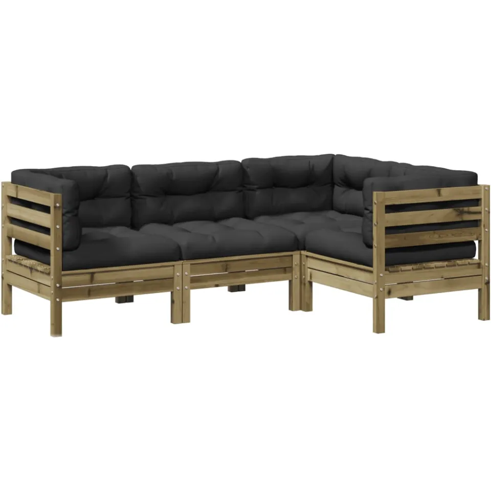 vidaXL 4-delige Loungeset met kussens geïmpregneerd grenenhout bruin, foto 3