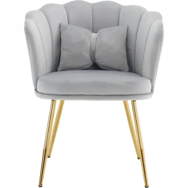 Merax Set van 2 moderne fluwelen stoelen met bloemblad rugleuning - vergulde metalen poten en vlinderkussen - voor slaapkamer - eetkamer en woonkamer (grijs)