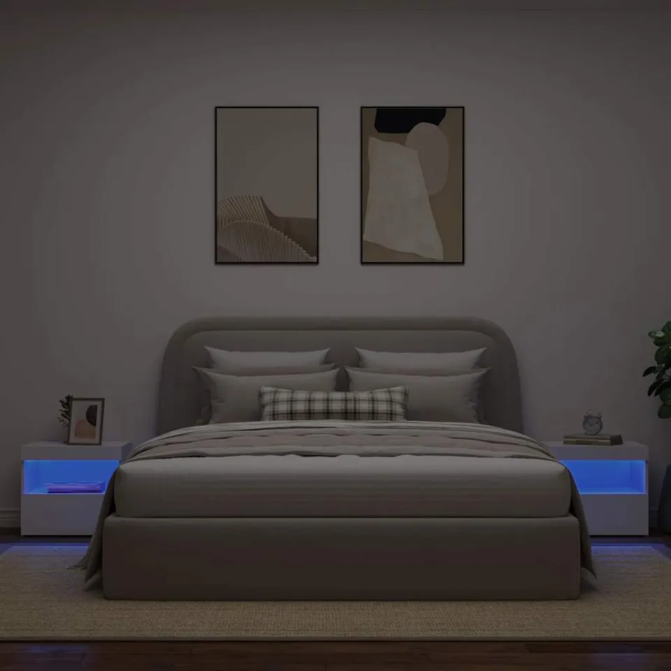 vidaXL Nachtkastjes met LED-verlichting 2 st 50x40x45 cm wit, foto 4