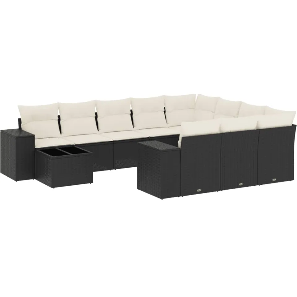 vidaXL 11-delige Loungeset met kussens poly rattan zwart
