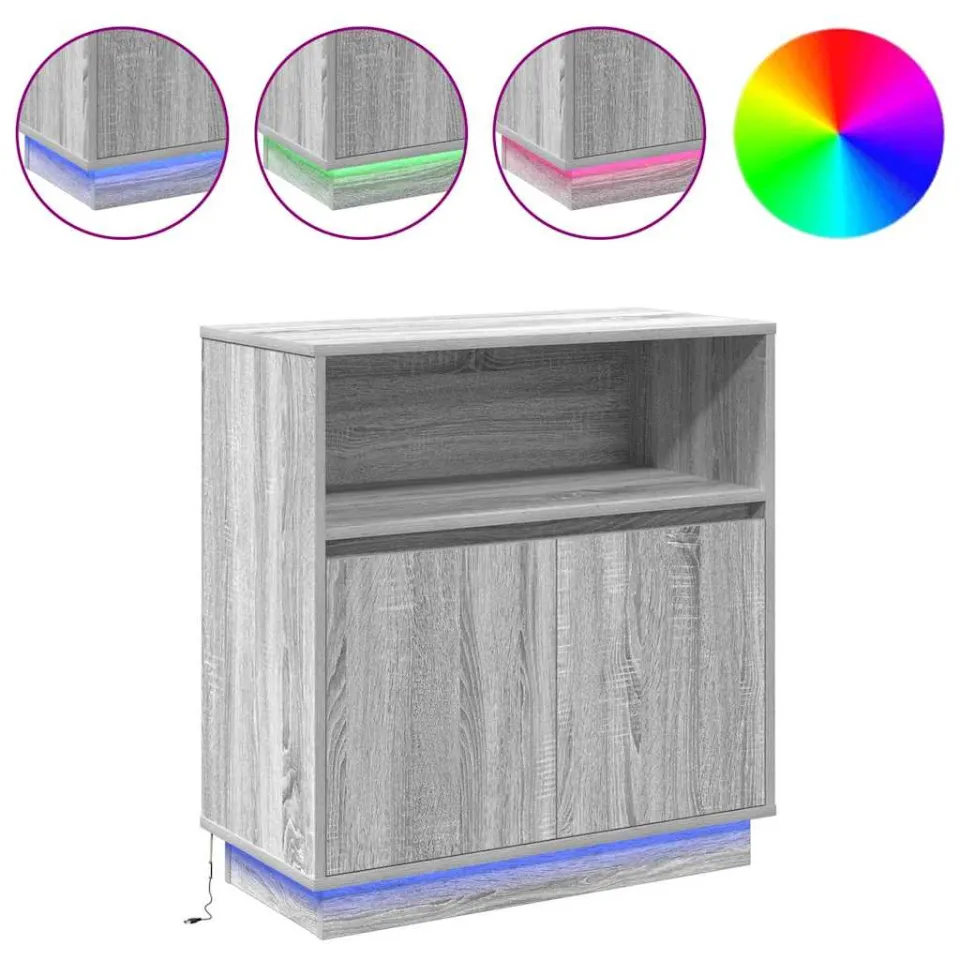 vidaXL LED Sideboard Grijs Sonoma 71 x 34,5 x 75 cm Bewerkt hout, foto 4