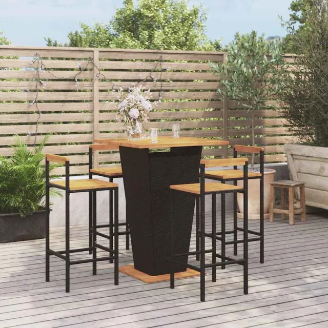 vidaXL 5-delige Tuinbarset poly rattan en massief acaciahout zwart, foto 2