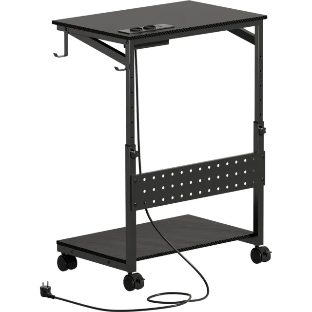 PEALOV In hoogte verstelbare computertorenstandaard met wielen-Mobiele pc-wagen met opbergruimte en oplaadstation-Universele CPU- en printerstandaard voor woonkamer, slaapkamer, werkkamer en kantoor-Zwart