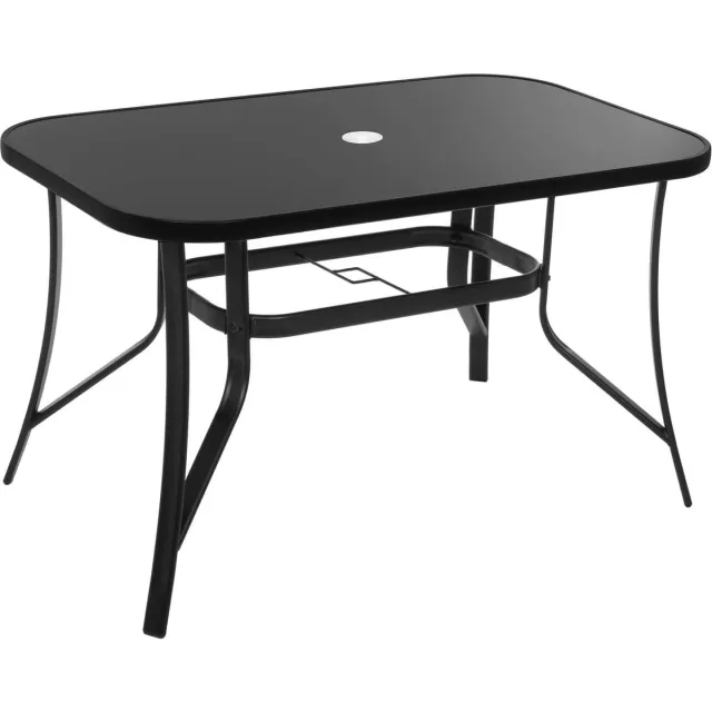 springos Tuintafel | 120 x 70 x 70 cm | Buitentafel | Eettafel Buiten | Metaal | Gehard Glas | 100 KG | Zwart