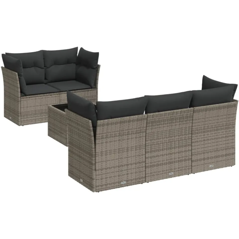vidaXL 6-delige Loungeset met kussens poly rattan grijs, foto 3
