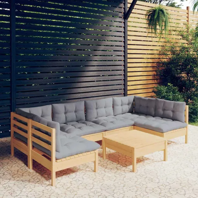 vidaXL 7-delige Loungeset met grijze kussens massief grenenhout grijs, foto 2