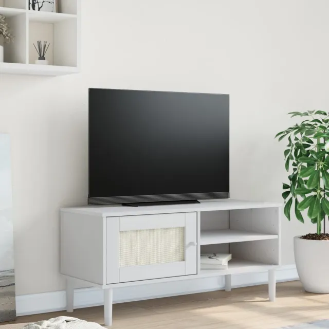 vidaXL Tv-meubel SENJA 106x40x49 cm rattan massief grenenhout wit, foto 2
