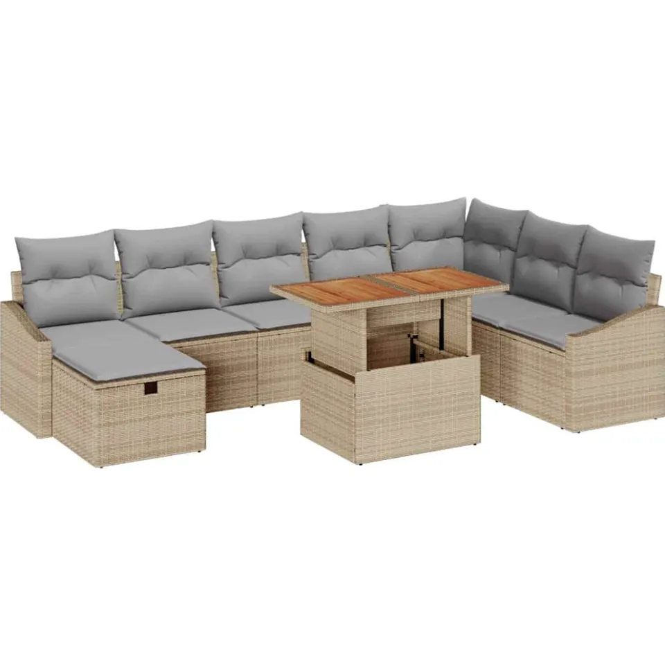 vidaXL Tuinbankenset 9 st Beige poly rattan