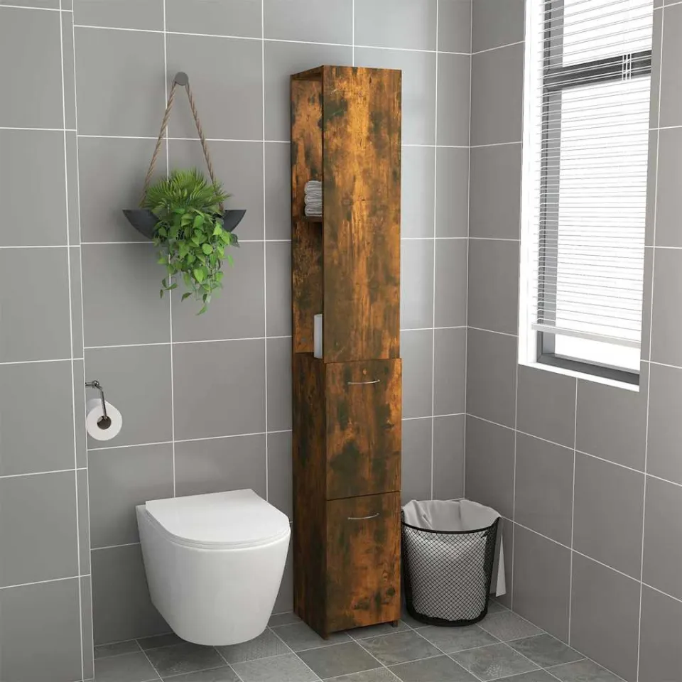 vidaXL Badkamerkast 25x26,5x170 cm bewerkt hout gerookt eikenkleurig, foto 3
