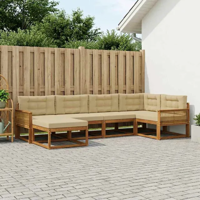 vidaXL Buiten bankenset 6 st 6-zits Natuurlijk en Beige