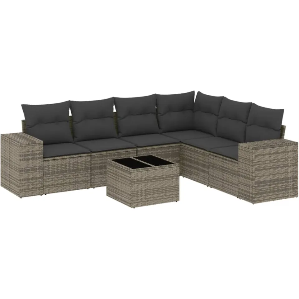 vidaXL 7-delige Loungeset met kussens poly rattan grijs