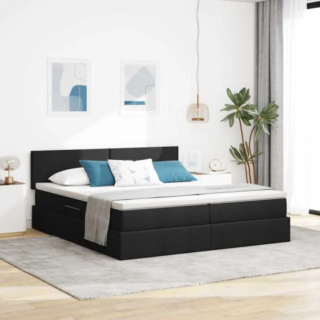 vidaXL Opslag bed met matras met opslag Zwart 200 x 200 cm Nep Leer