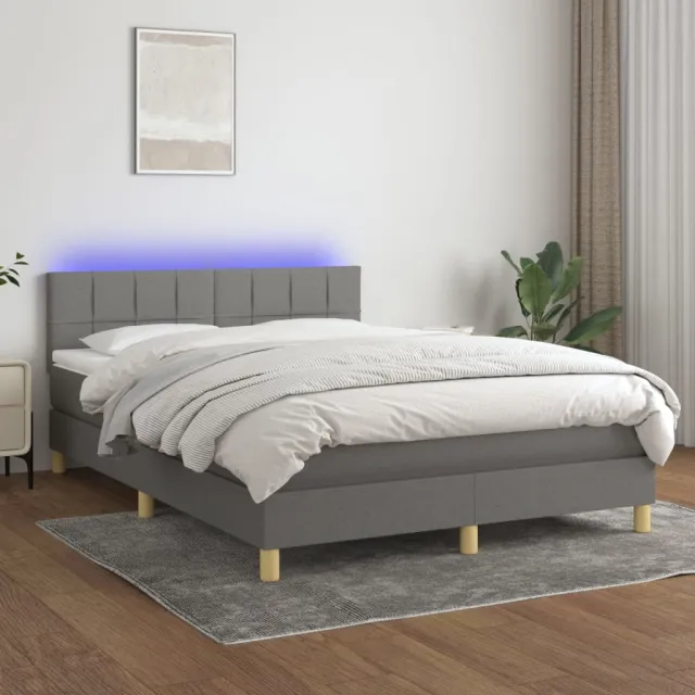 vidaXL Boxspring met matras en LED stof donkergrijs 140x190 cm grijs