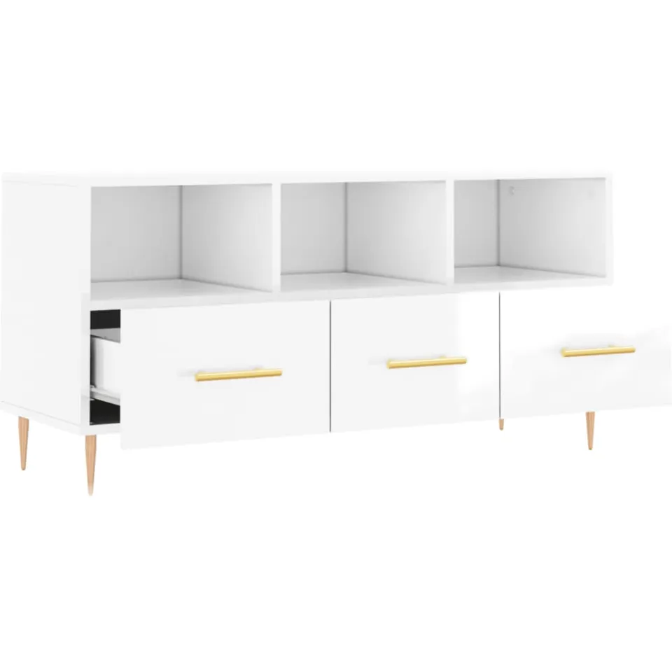 vidaXL Tv-meubel 102x36x50 cm bewerkt hout hoogglans wit, foto 4
