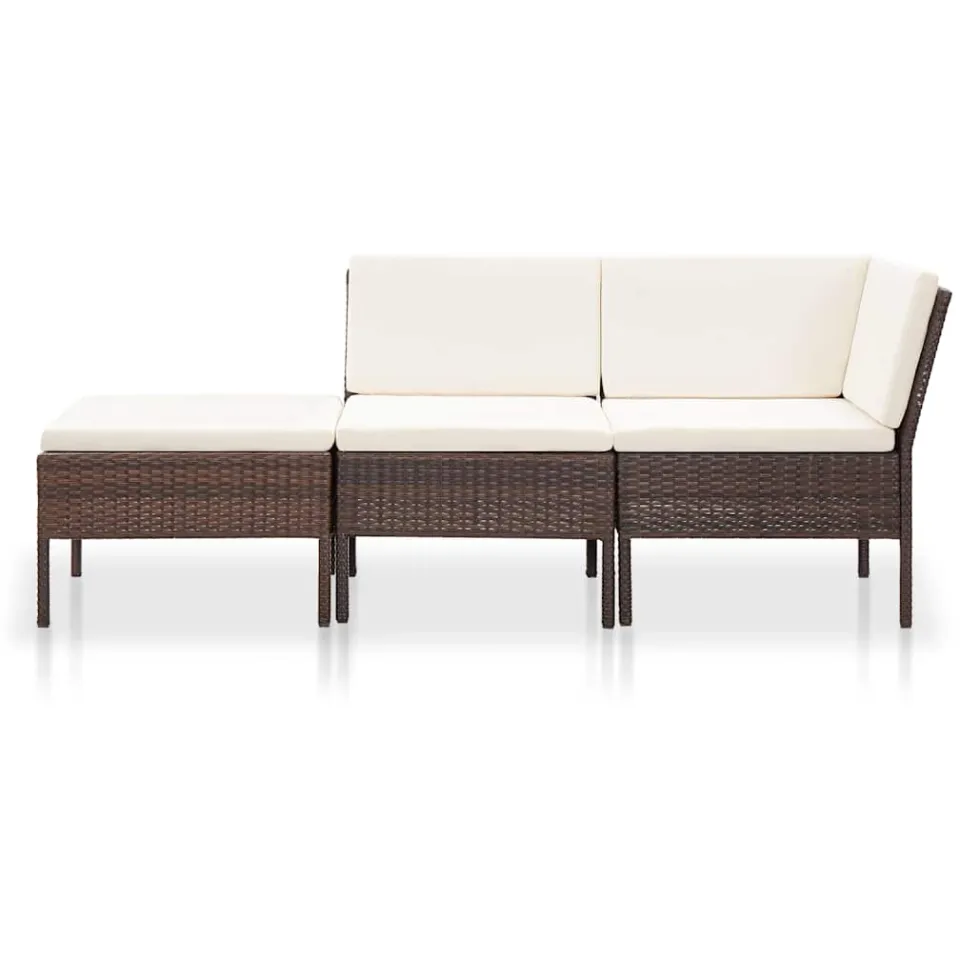 vidaXL 3-delige Loungeset met kussens poly rattan bruin, foto 2