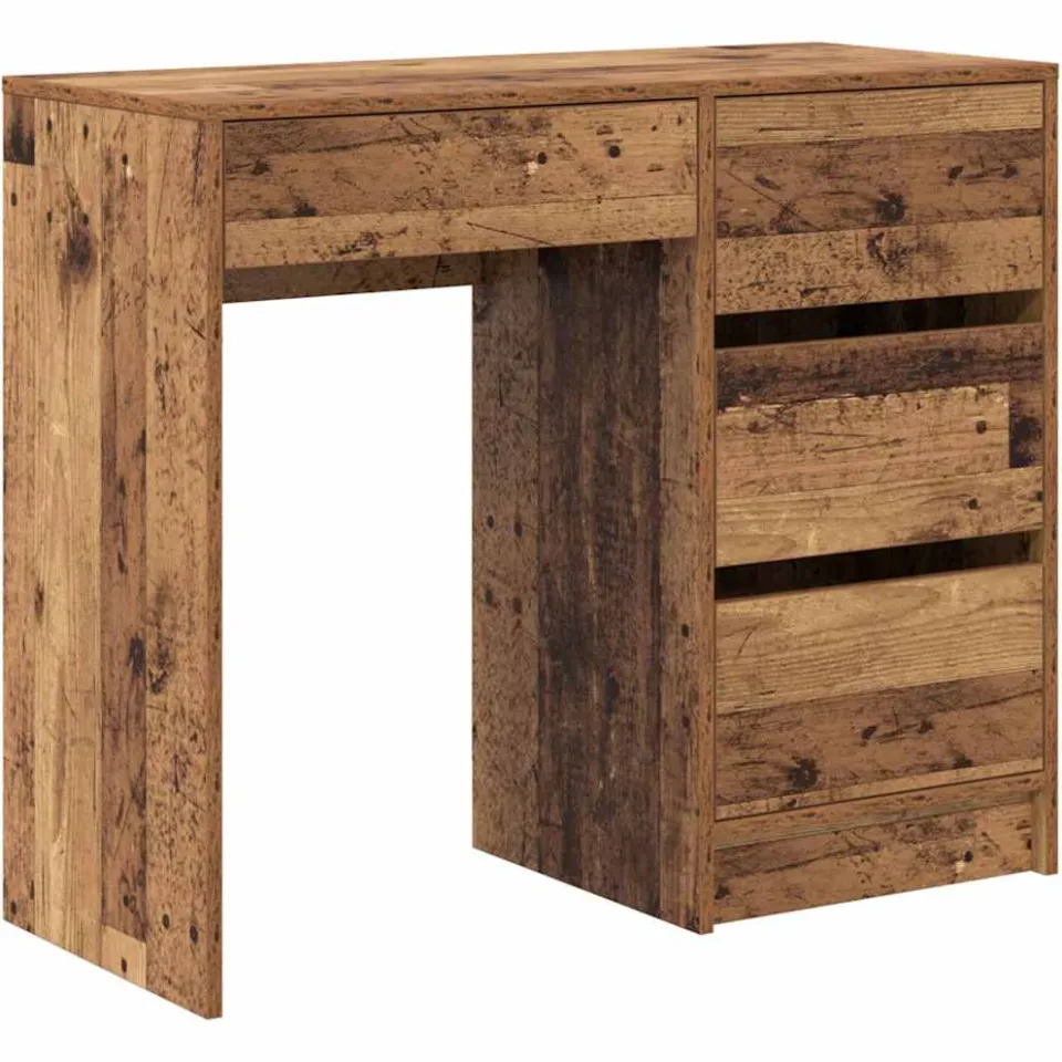 vidaXL Bureau Oud Hout 90 x 37,5 x 75 cm Bewerkt hout bruin, foto 3