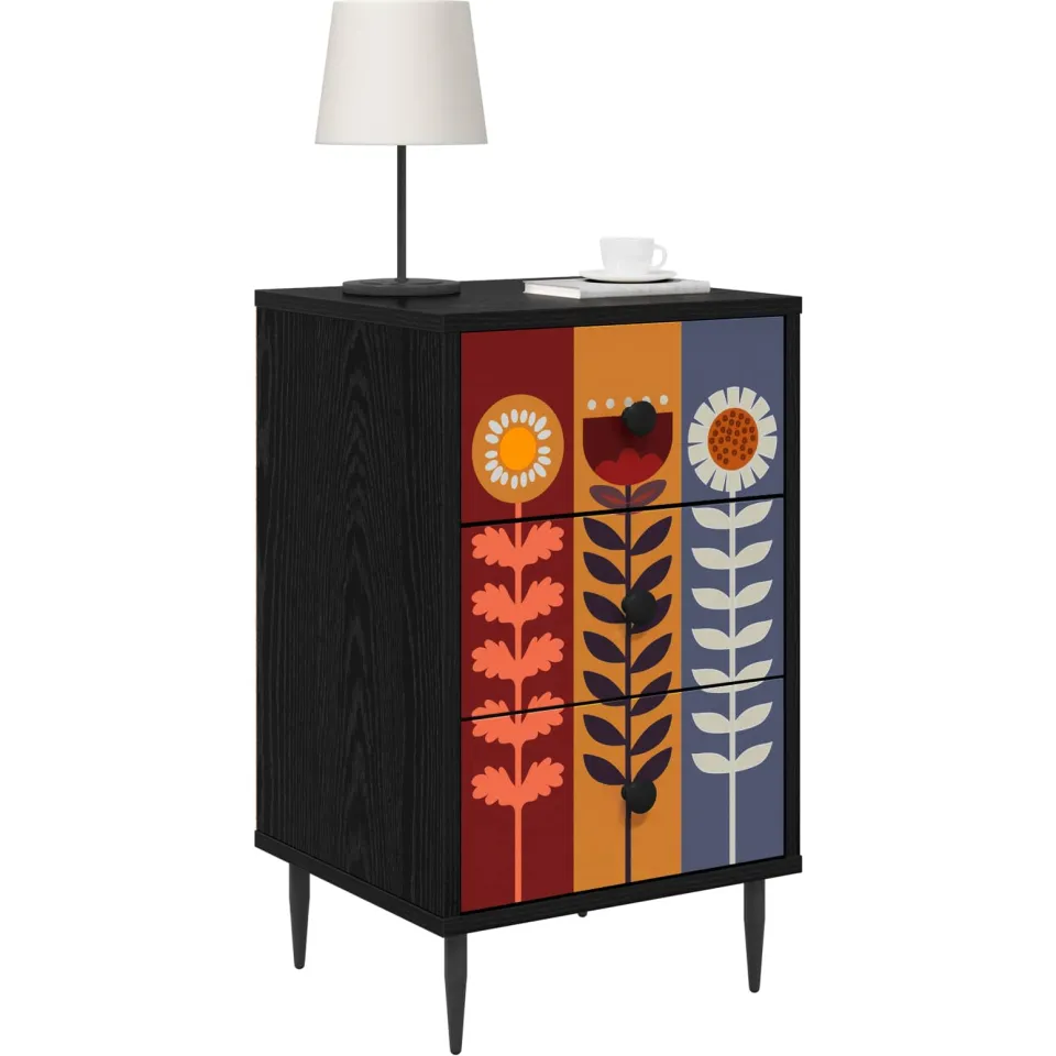 vidaXL Nachtkastje ESSEN Zwart eiken 36 x 33 x 61 cm Bewerkt hout