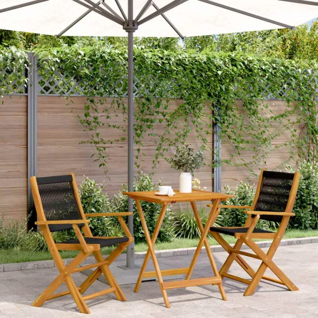 vidaXL 3-delige Bistroset polypropeen en massief hout zwart, foto 2