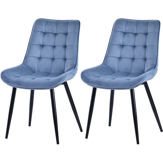 HOMAVO YZ2 Set van 2 Eetkamerstoelen – Velvet/Fabric Stoelen met Metalen Poten – 53x62.5x88 cm – Comfortabel & Stijlvol – Modern Design Blauw-Velvet