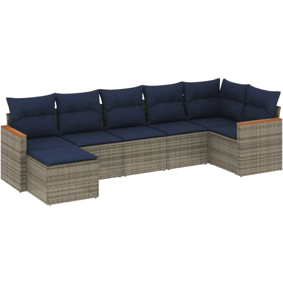vidaXL 7-delige tuinbankset met kussens, grijs polyrotan, foto 3