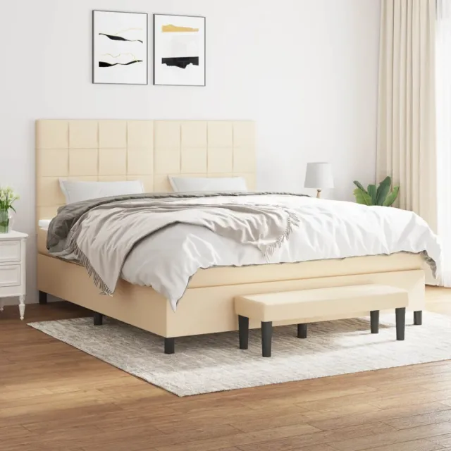 vidaXL Boxspring met matras stof crèmekleurig 160x200 cm