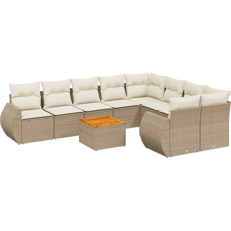 vidaXL 10-delige Loungeset met kussens poly rattan beige, foto 3