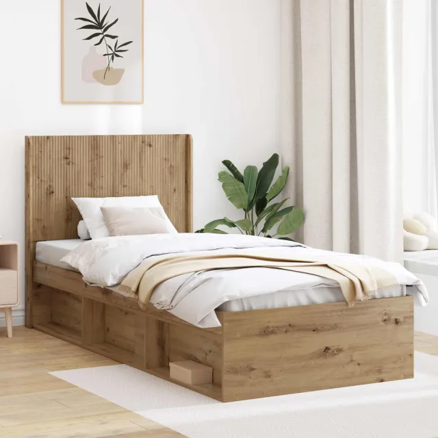 vidaXL Bedframe met opbergruimte en hoofdbord Artisanaal eiken Bruin